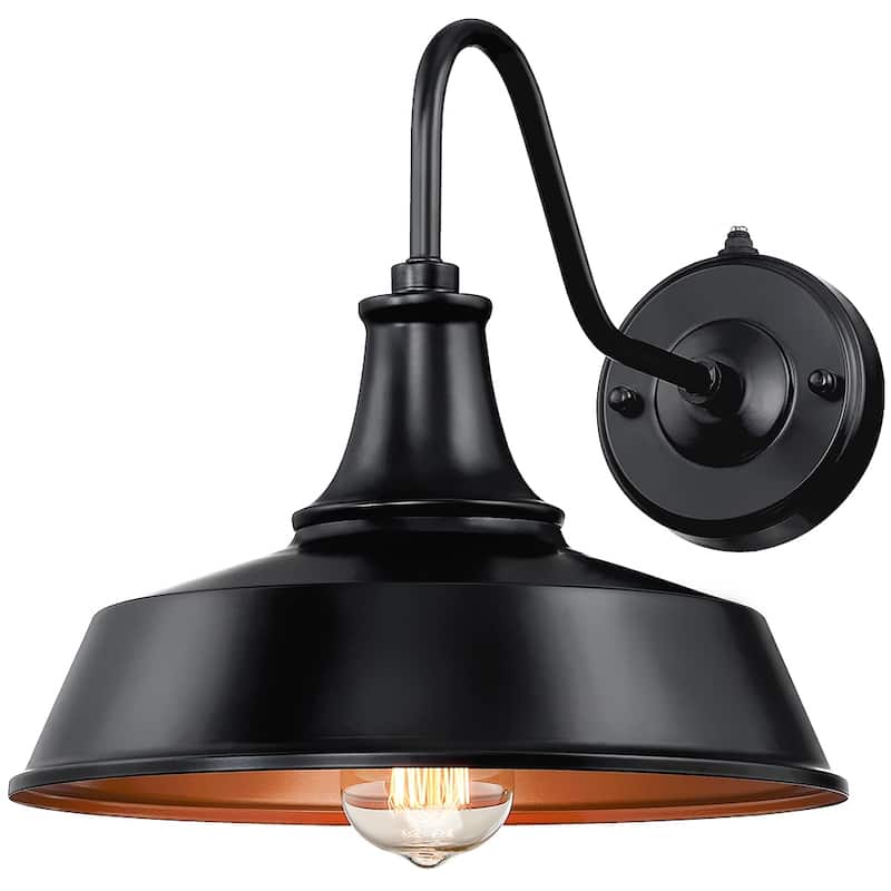 1-Light Black Dusk to Dawn Outdoor Wall Sconce Barn Light - 12"W