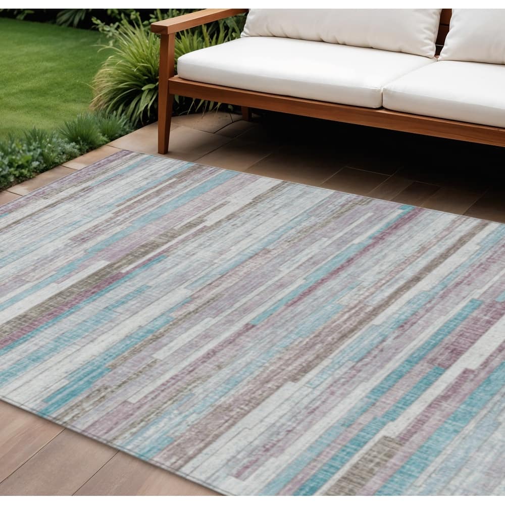 HomeRoots Striped Transitional Rectangle Outdoor Rug