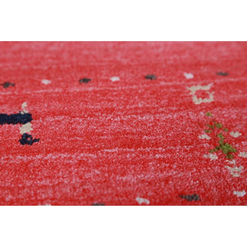 Hand Knotted Oriental 100% Wool Carpet Tribal Stripe Red Gabbeh Runner Rug - 10' 0'' X 2' 6''
