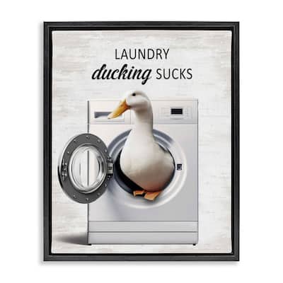 Stupell Funny Laundry & Duck Framed Floater Canvas Wall Art Design By Lettered and Lined