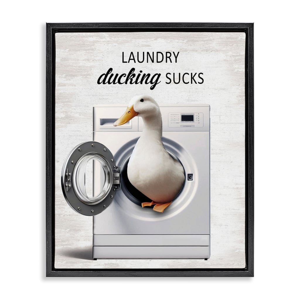 Stupell Funny Laundry & Duck Framed Floater Canvas Wall Art Design By Lettered and Lined