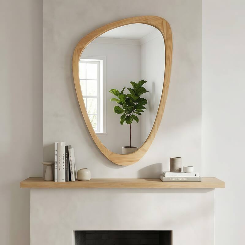 24"x36" Irregular Solid Wood Frame Decorative Mirror,For Bedroom, Bathroom, Living Room, Entryway