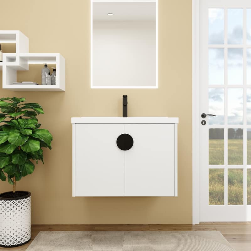 Bathroom Vanity With Sink In 24/28 Inch, Floating Bathroom Vanity With Soft Close Door