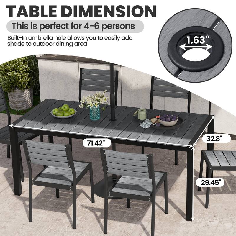 9/11-Piece Outdoor Dining Set w/10 ft Umbrella and Base Aluminum Dining Table and Stackable Chairs