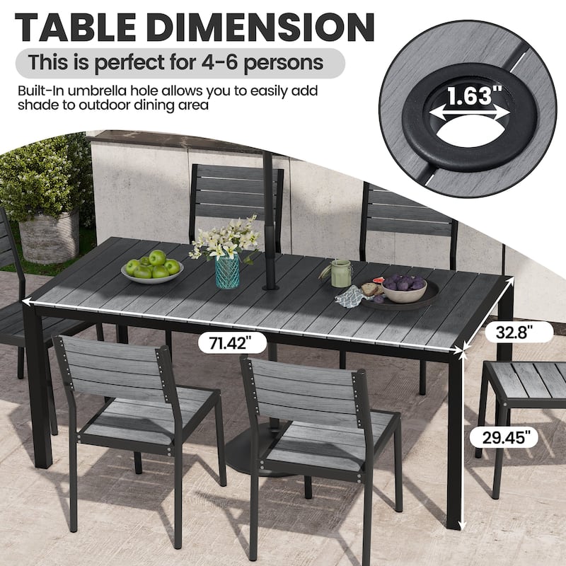Outdoor Patio Dining Set Aluminum Table with Umbrella Hole with Rattan Chairs