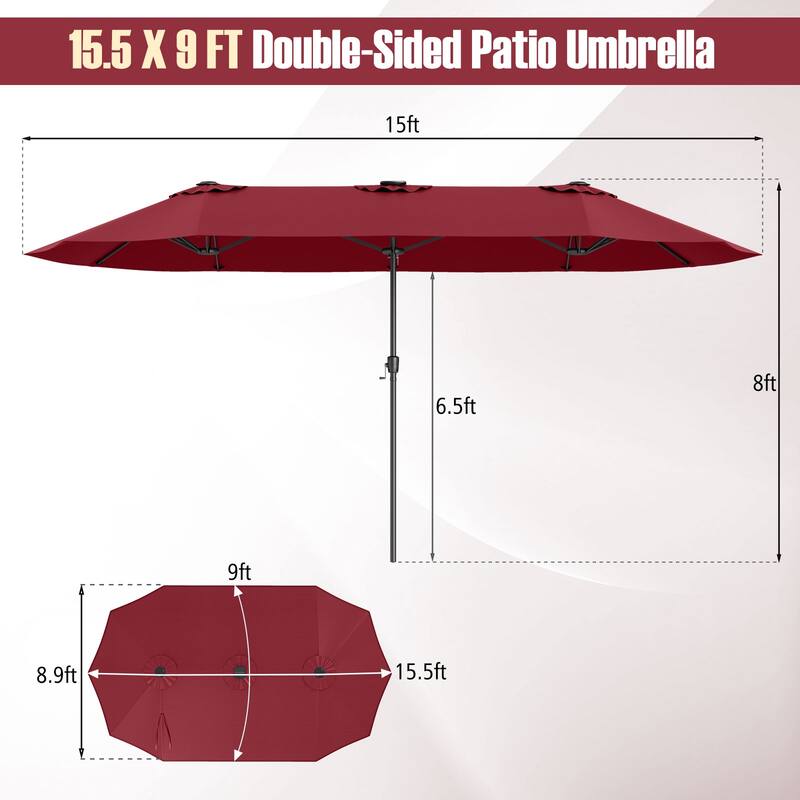 Costway 15.5 FT Extra-Large Patio Umbrella with LED Solar Lights & 12 - See Details