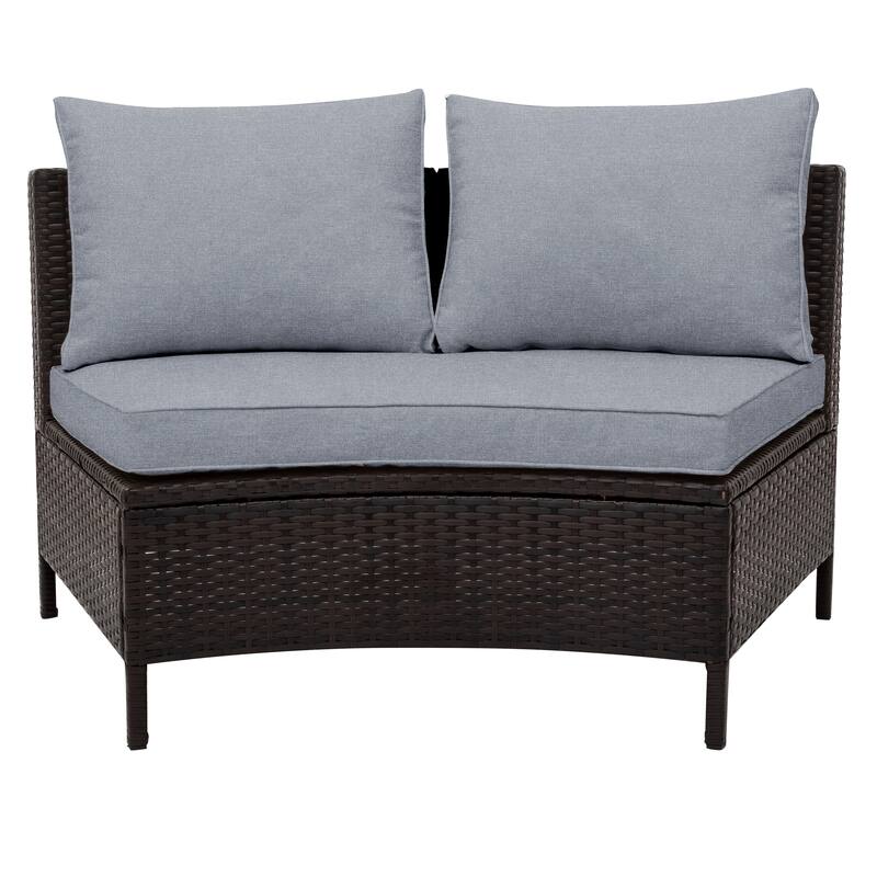 5 Piece Outdoor Patio Furniture Set, All-Weather Sectional PE Rattan Wicker Sofa Set with Tempered Glass Table