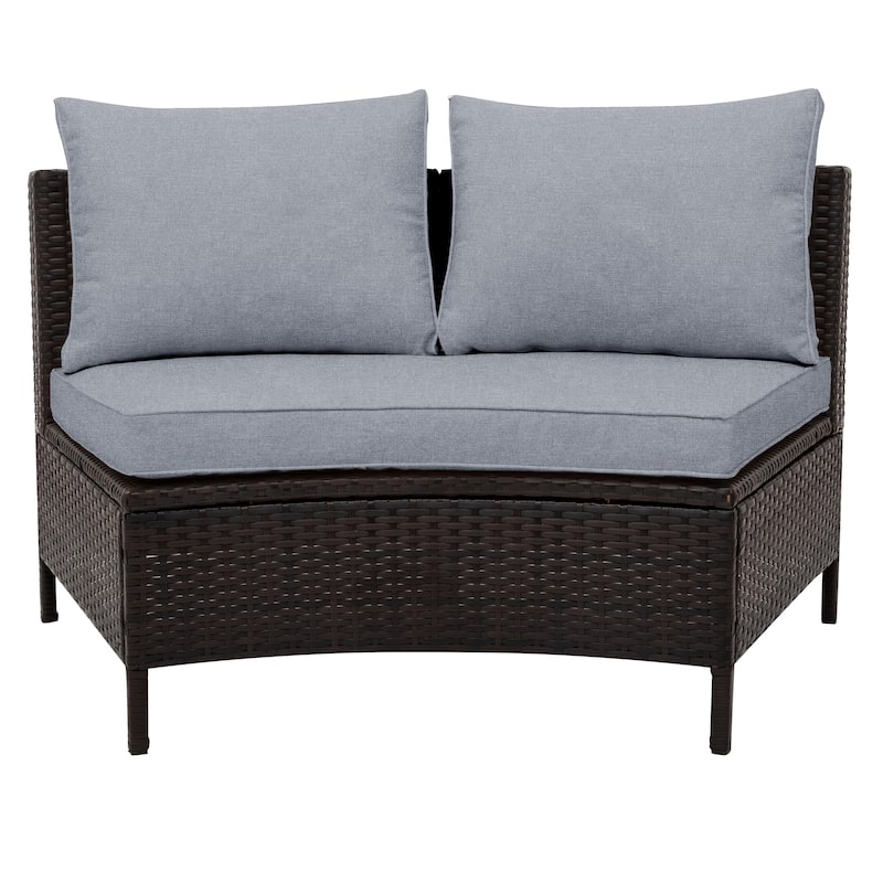 Roomfitters 5-Piece All-Weather Brown PE Rattan Wicker Sofa Set with Tempered Glass Table