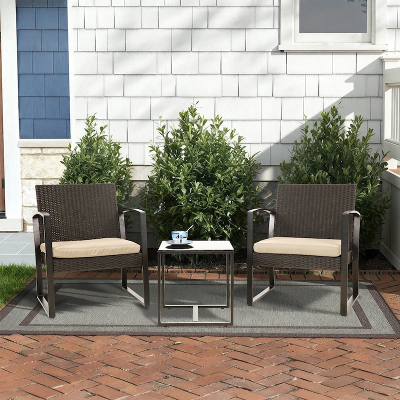 Aoodor 3-Piece Patio Furniture Set, Outdoor Rattan Wicker Chairs and Coffee Table