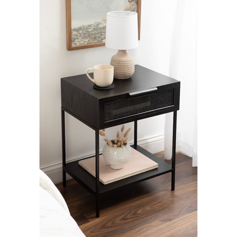 Kate and Laurel Ori Wood and Cane Side Table - 18x15x24