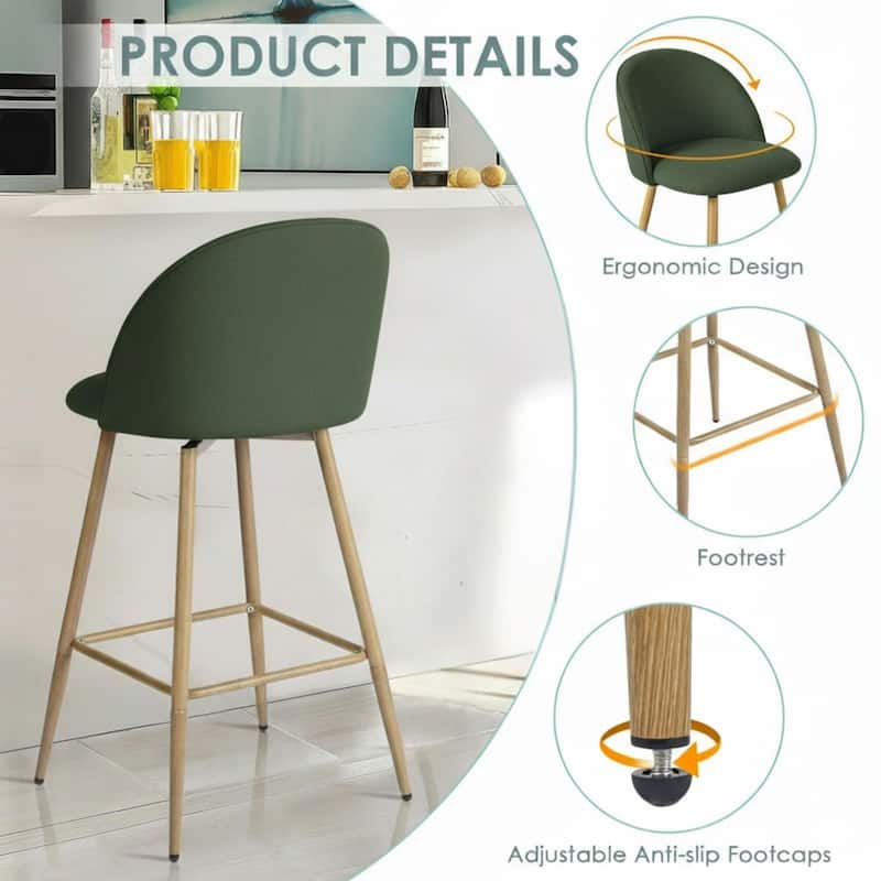Homy Casa Upholstered Counter Stools with Curved Back and Metal Legs for Kitchen Islands,Breakfast Bars
