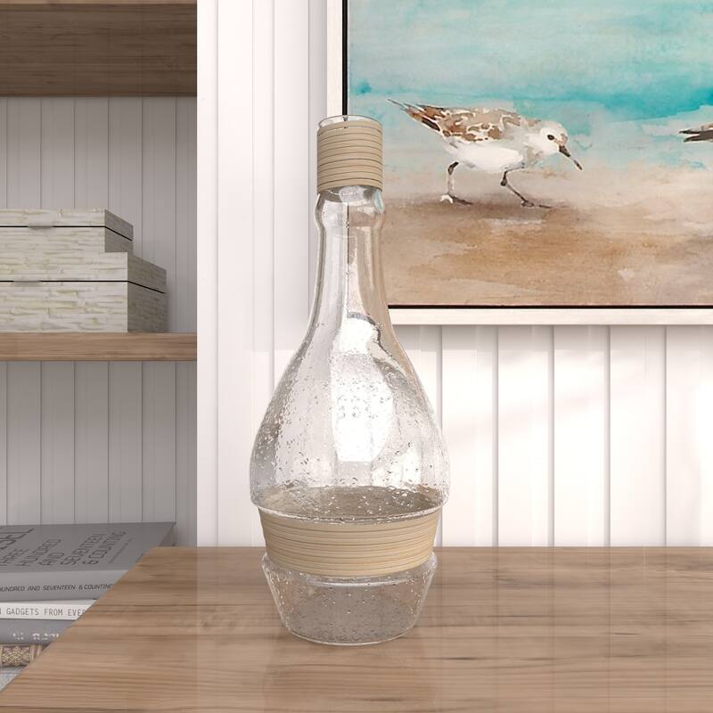 Glass Handmade Vase with Rattan Accents - Clear or Black
