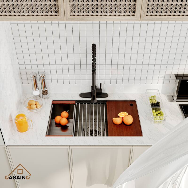 Stainless Steel Sink 30 in. Single Bowl Undermount Workstation Kitchen Sink with Faucet and Accessories