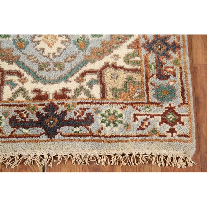 Gray Geometric Heriz Serapi Indian Accent Rug Handmade Wool Carpet - 2'0"x 3'0"