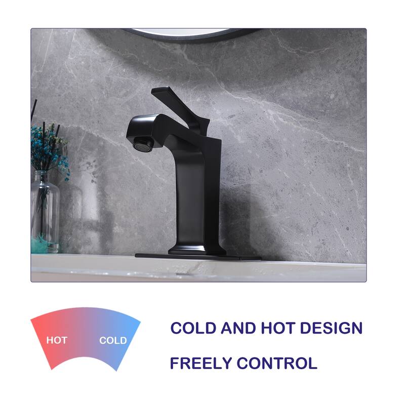 Modern Bathroom Sink Faucet Single Hole with Single Handle & Deck Plate in Gold