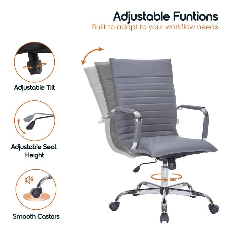 Harris Modern High-Back Leather Executive Office Chair with Steel Frame, Adjustable Height, Tilt Lock, & Swivel for Home/Office
