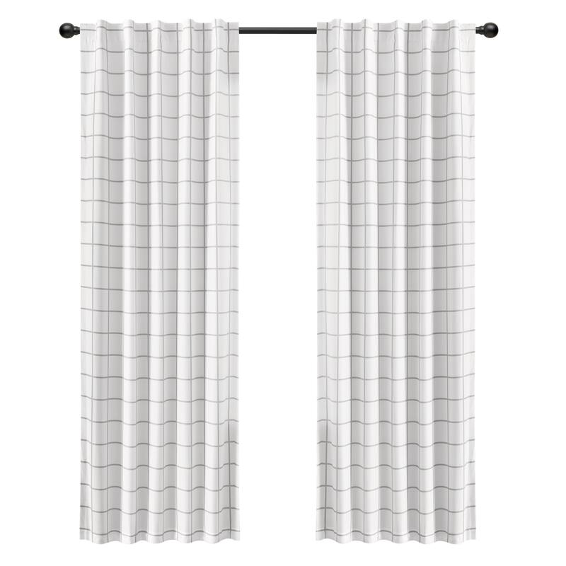 Lush Decor Urban Square Grid 100 Percent Lined Back Tab/Rod Pocket Blackout Window Curtain Panels Set