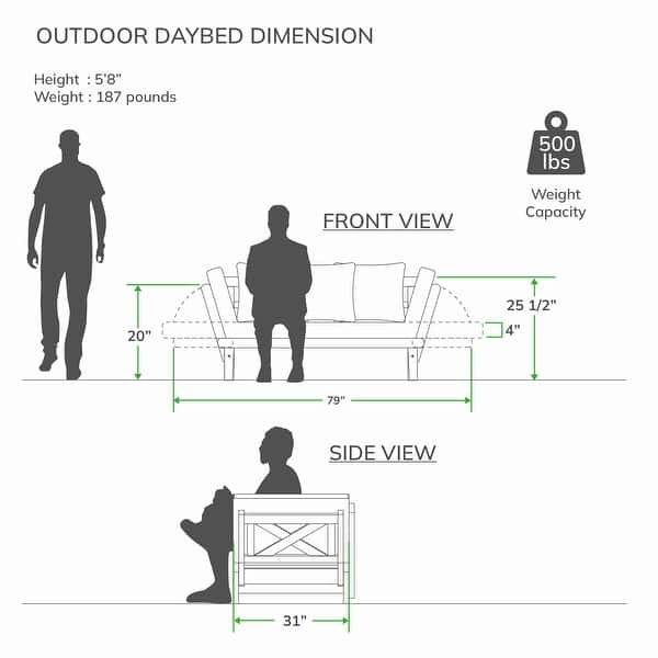 dimension image slide 2 of 3, Cambridge Casual West Lake Convertible Wood Outdoor Sofa Daybed