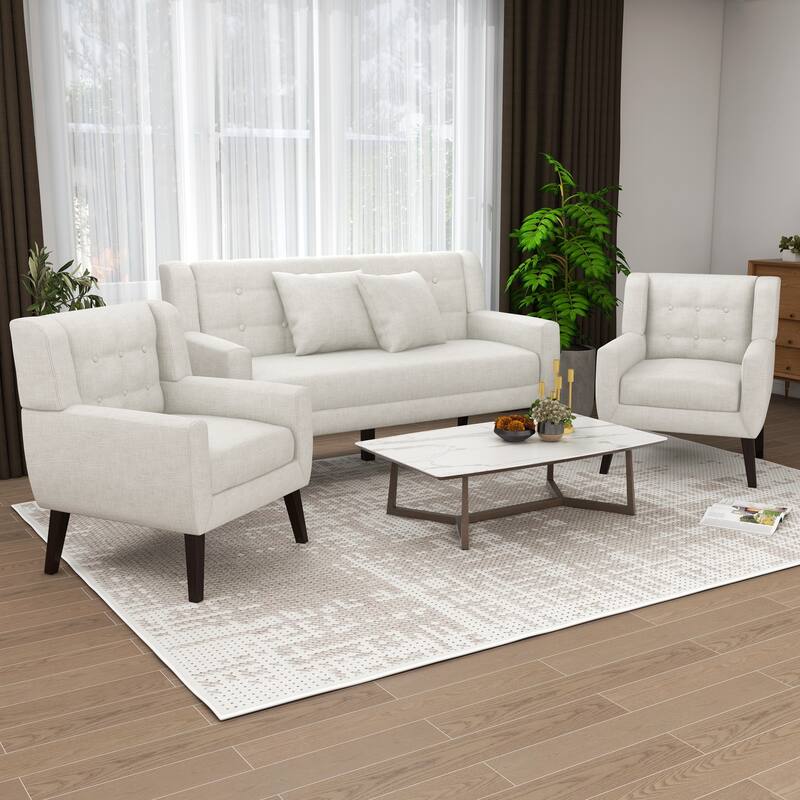3-Piece Tufted Linen Armchair and Loveseat Set