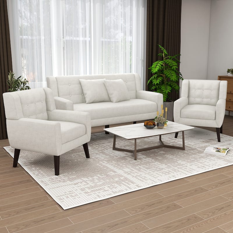 Modern Upholstered Faux Leather Tufted Armchair Linen Accent Chairs