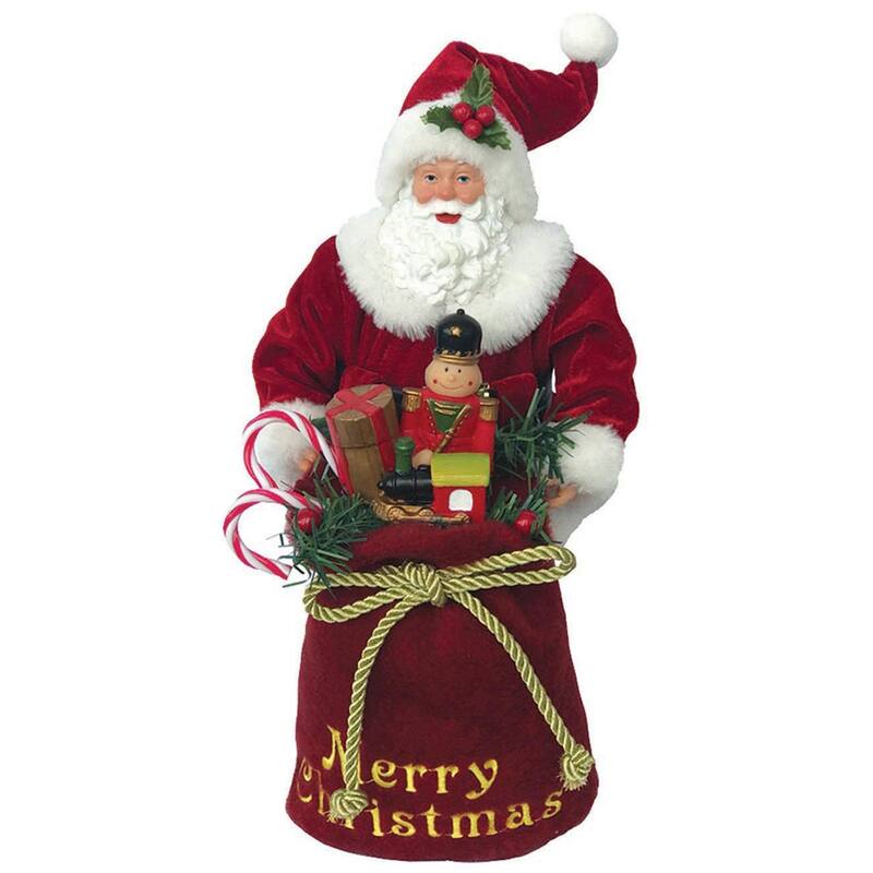 14" Standing Santa "Merry Christmas" Figure with Bag of Toys Holiday Decoration