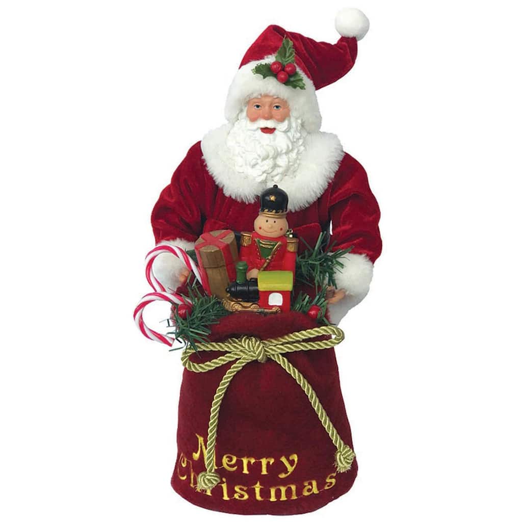 14" Standing Santa "Merry Christmas" Figure with Bag of Toys Holiday Decoration