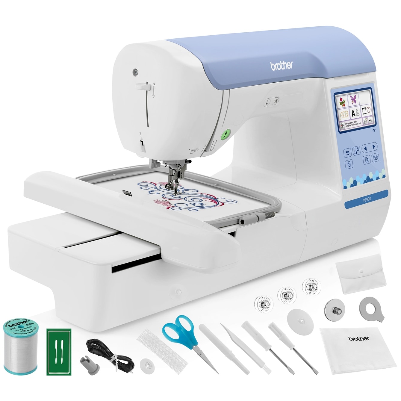 Brother PE900 5" x 7" Embroidery Machine w/ Full Color LCD Screen + Wireless + Jump Stitch Cutting + 193 Built-In Designs