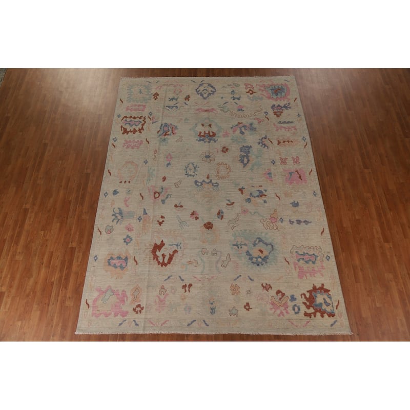 Vegetable Dye Oushak Turkish Area Rug Hand-knotted Wool Floral Carpet - 8'10"x 11'10"