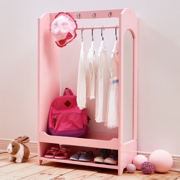 slide 2 of 14, Teamson Kids Little Princess Dress Up Armoire with Mirror, Storage Hooks, Shoe Shelves, Hanging Rod, Pink Wardrobe Organizer Pink