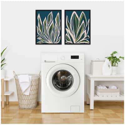 Kate and Laurel Sylvie Blue Flora 1 and 2 Framed Canvas Art Set by Alicia Bock