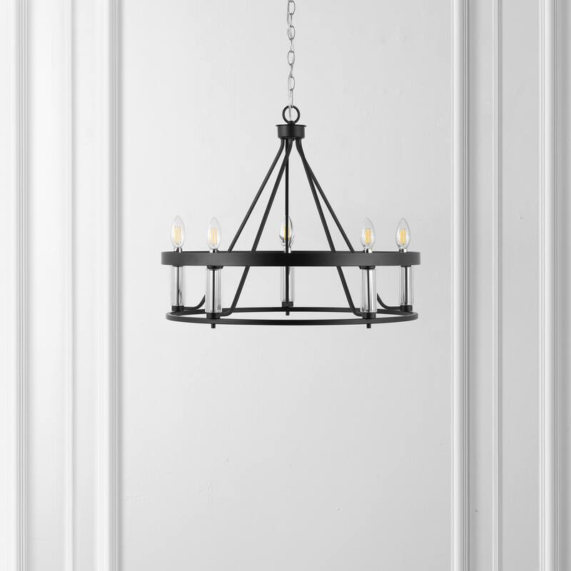 SAFAVIEH Lighting Najada 5-Light Adjustable Pendant Chandelier (LED Bulbs Included) - Black/Chrome - 26Wx26Dx85H