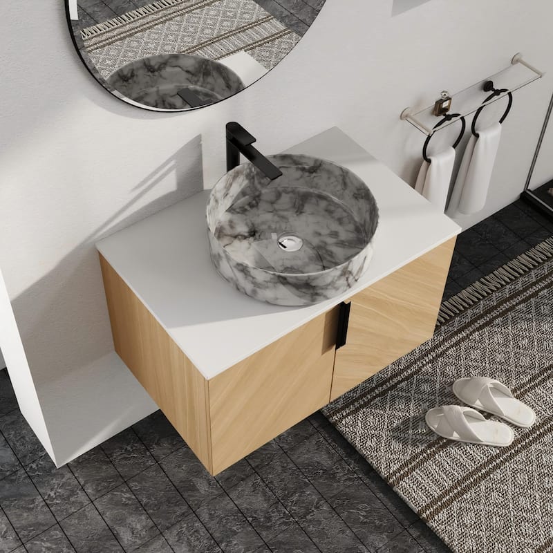 Malwee 30"/36" Floating Bathroom Vanity, Wall Mounted Bathroom Vanity with Ceramic Sink and Soft Close Door