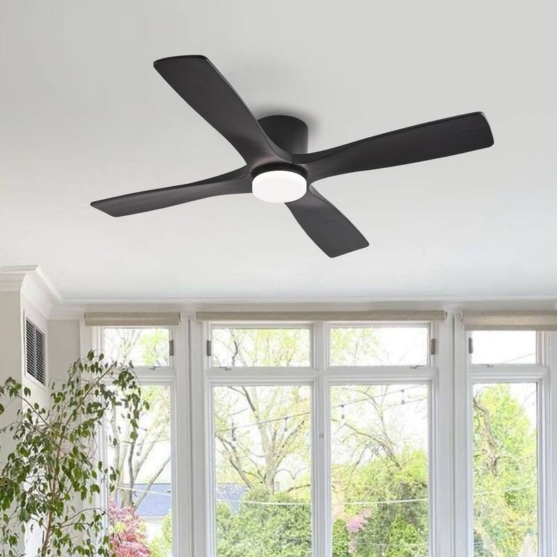 MLiAN 48" DC Flush Mount Ceiling Fan with Light Kit and Remote Control - Black