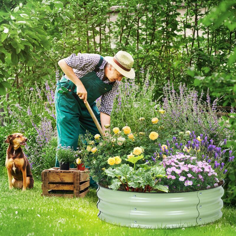 Aoodor 9'' Tall Aluzinc Metal Raised Garden Bed 30'' Round - 30"x9" - Green