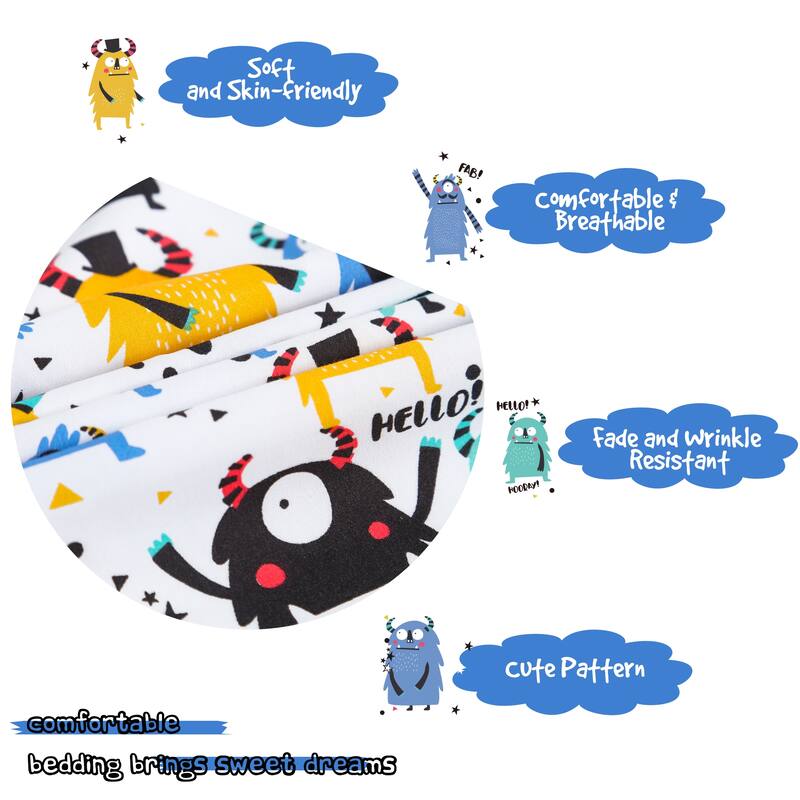 3 Piece Polyester Microfiber Kids Duvet Cover Set Cartoon Pattern