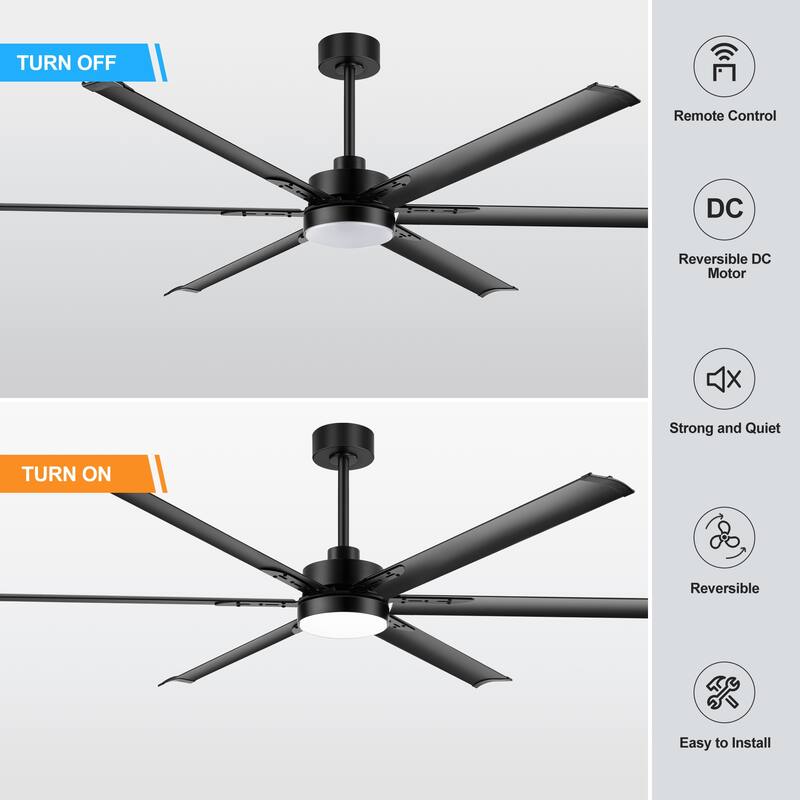 72in 6 Aluminum Blades LED Ceiling Fan with LED Light Kit and Remote