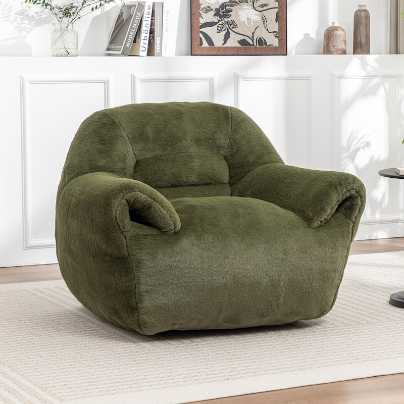 Comfy Bean Bag Sofa With Back Support, Faux Fur Bean Bag Chair For Adults And Kids
