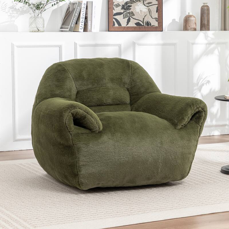 Faux Fur Bean Bag Chair with Back Support & Footstool - Comfy Floor Sofa for Adults & Kids, Living Room, Bedroom (2 Options)