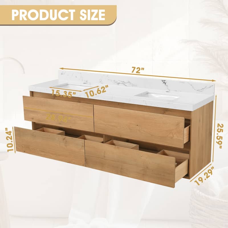 Sylphar 72 in. Toffee Oak Bath Vanity with Undermount Sink, 3 Top Options