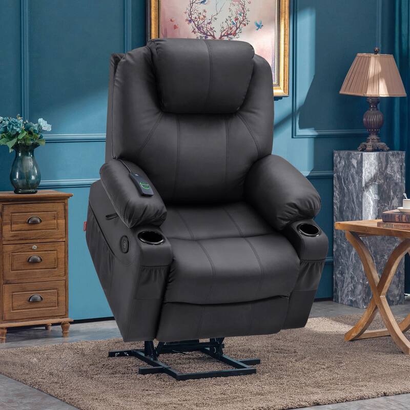 MCombo Electric Power Lift Recliner Chair Sofa with Massage and Heat, 3 Positions, USB Ports, Faux Leather 7040 - Black