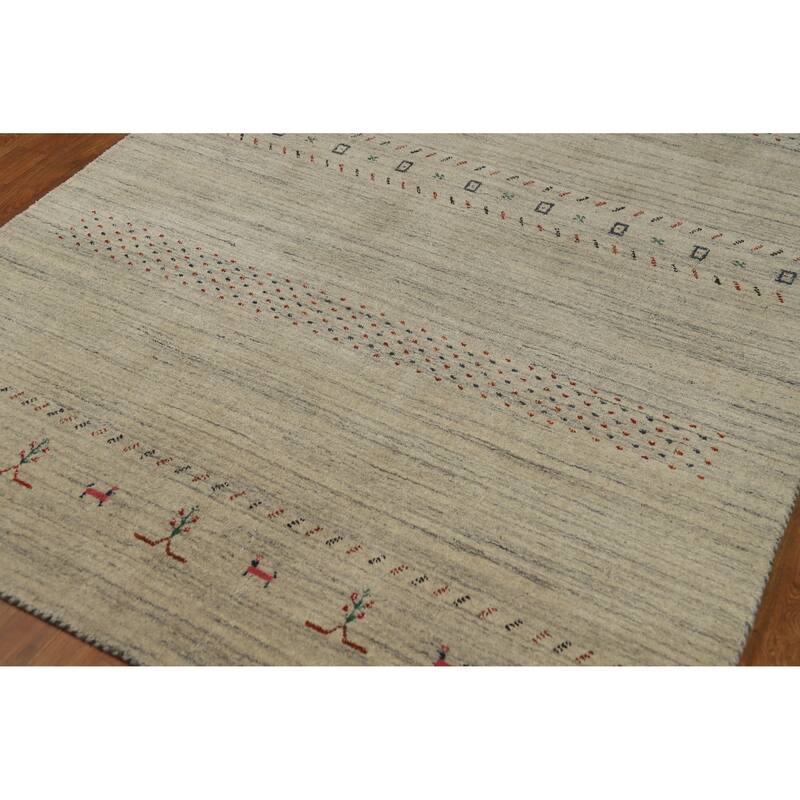 Hand Knotted Oriental 100% Wool Carpet Tribal Animal Pictorial Beige & Ivories Gabbeh Area Rug - 7' 9'' X 5' 1''