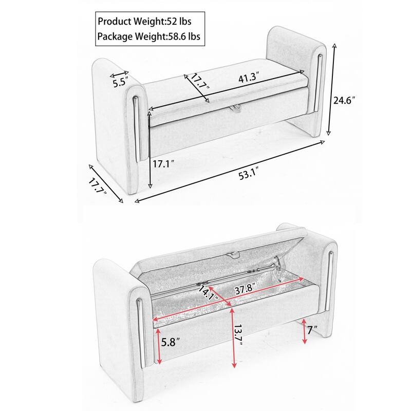 Velvet or Teddy Fabric Bedroom Storage Bench, Living Room Shoe Bench