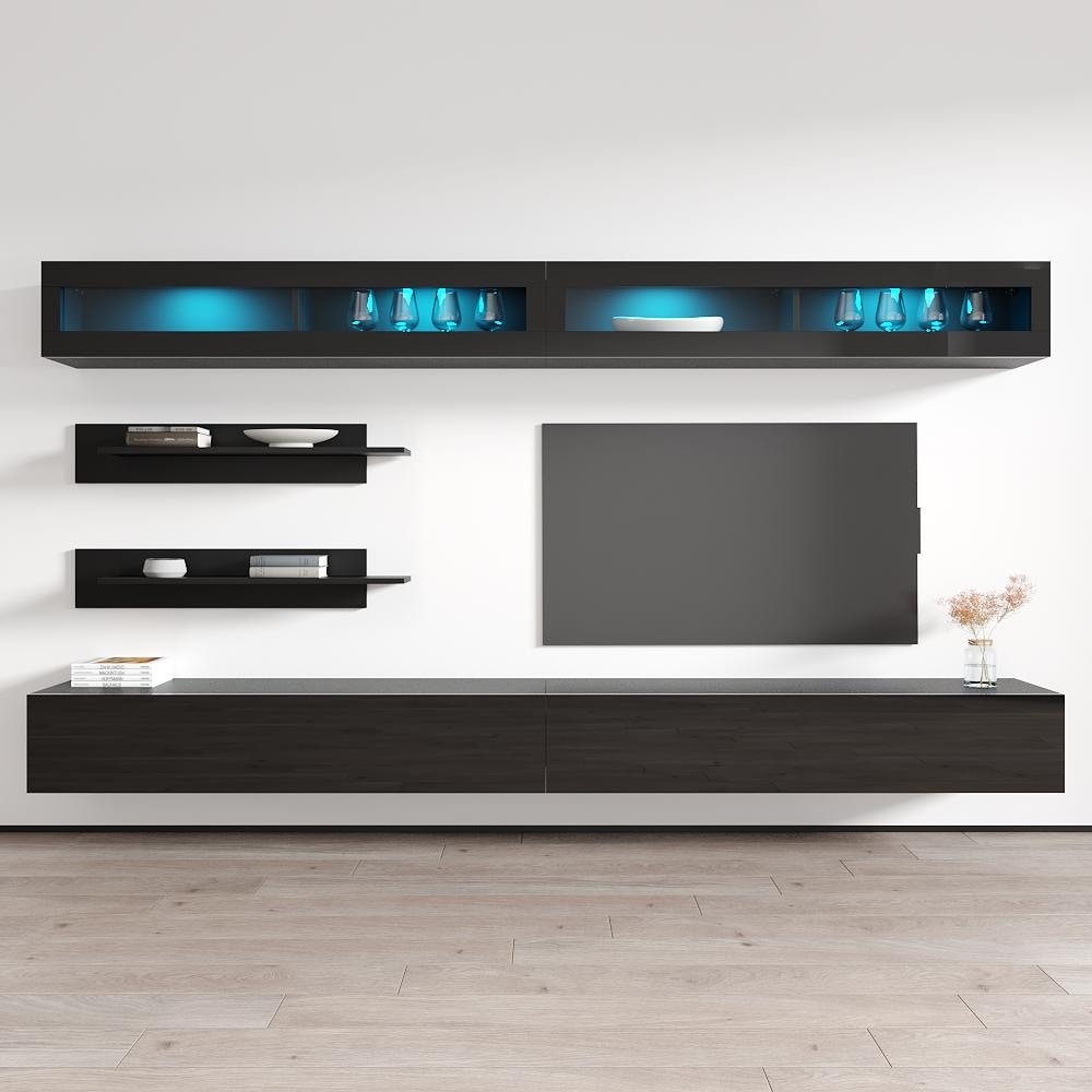 Meble Furniture Fly I2 Wall Mounted Entertainment Center for up to 70" TVs - 126"W x 67"H