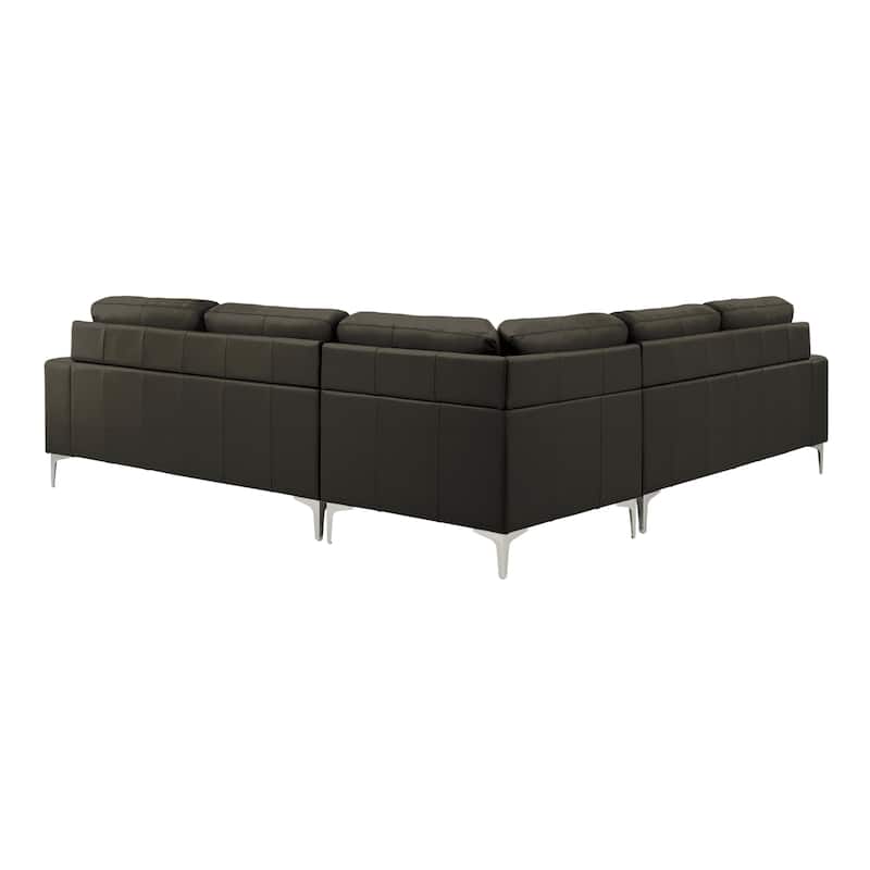 Pimentel Modern 102 in. Modern Top Grain Genuine Leather Sectional Sofa with Tufted Back and Track Arms