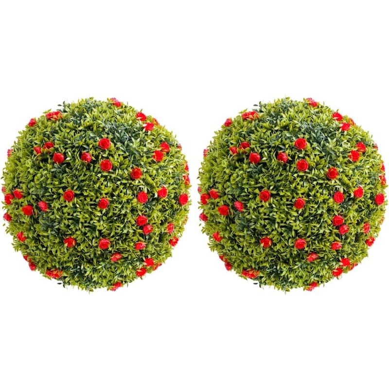 2 Pack 20.5" Artificial Flowers Topiary Balls for Home Decor, Wedding - 20.5 inch - Red