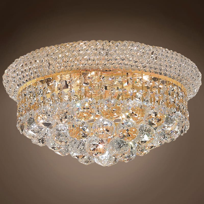Bagel Design 6 Light 14" Gold Flush Mount With Clear European Crystals - 8.00