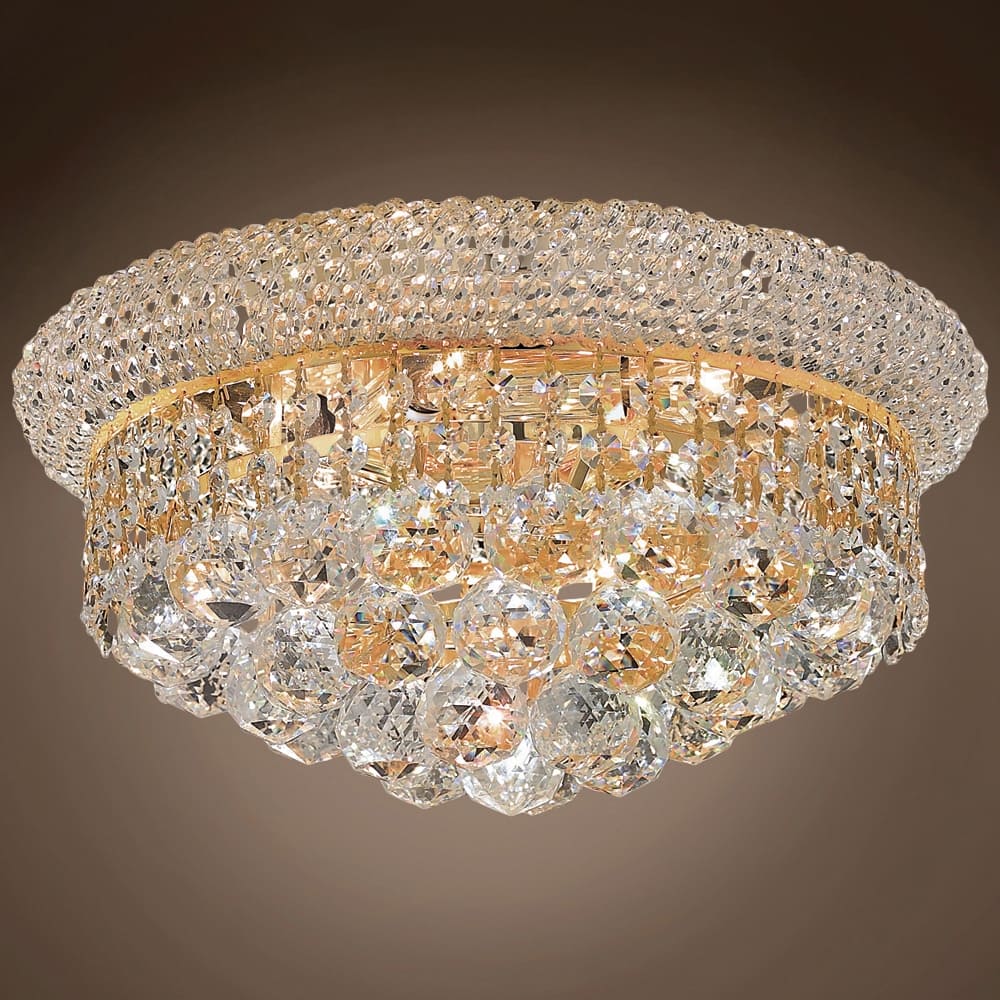 Bagel Design 6 Light 14" Gold Flush Mount With Clear European Crystals - 8.00