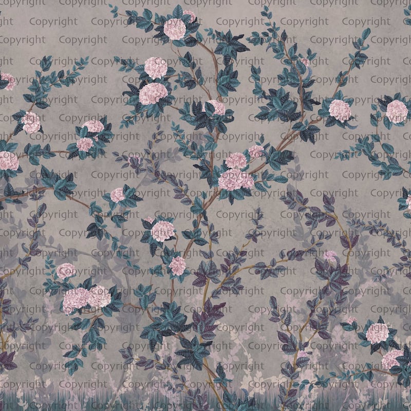 Midnight Rose Garden Vintage Charm Wallpaper Mural - Pink - W:225" x H:118"