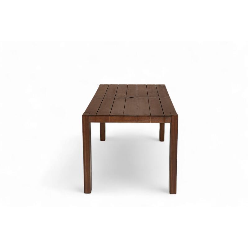 Outdoor Patio Dining Table Set for 6 - Person with Umbrella Hole Acacia Wood and Removable Cushions