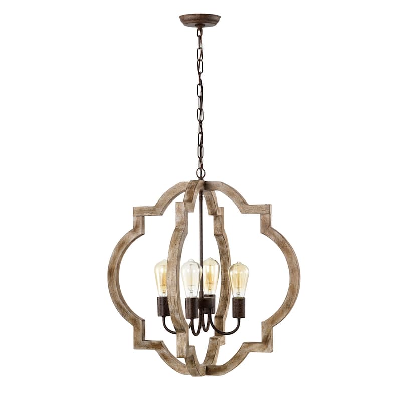 Aamina Rustic Metal Matte 4 Light Wood Gain Painted Finish 24 Inch.